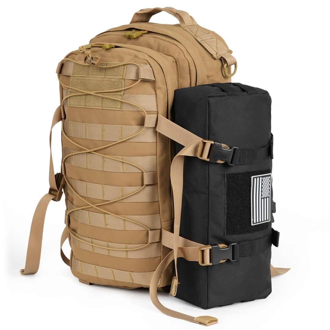 Tan and Black Tactical Backpack and Utility Pouch Combo - Molle Compatible