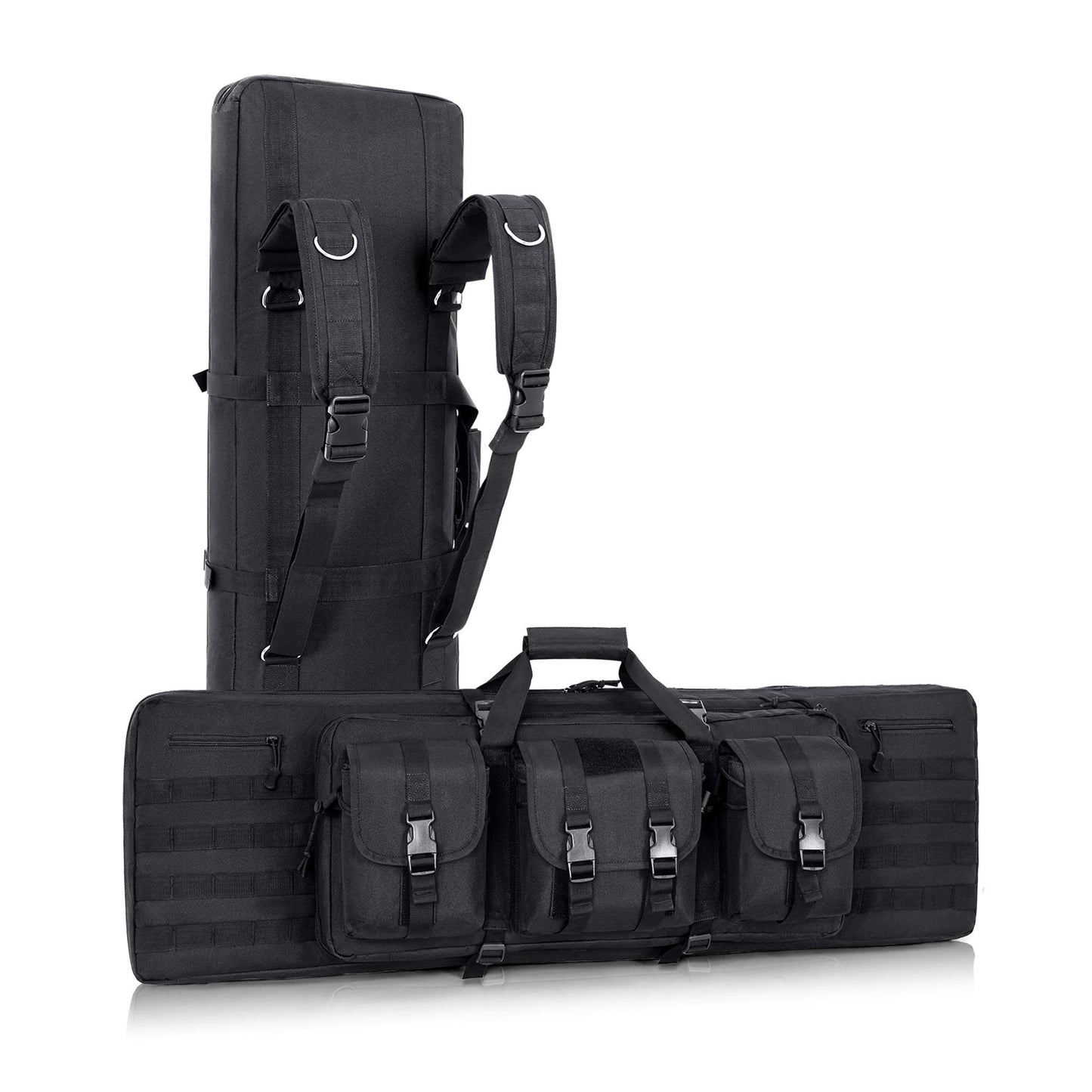 Black DULCE DOM Long Gun Bag tactical backpack with multiple compartments, MOLLE system, and backpack straps