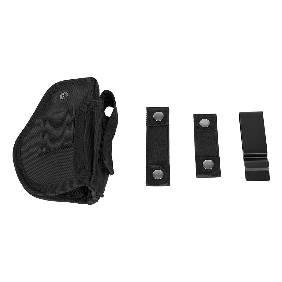 Black Ultra-Light Concealed Carry Holster with metal clip and magazine pouch, EVA composite & waterproof Oxford fabric.