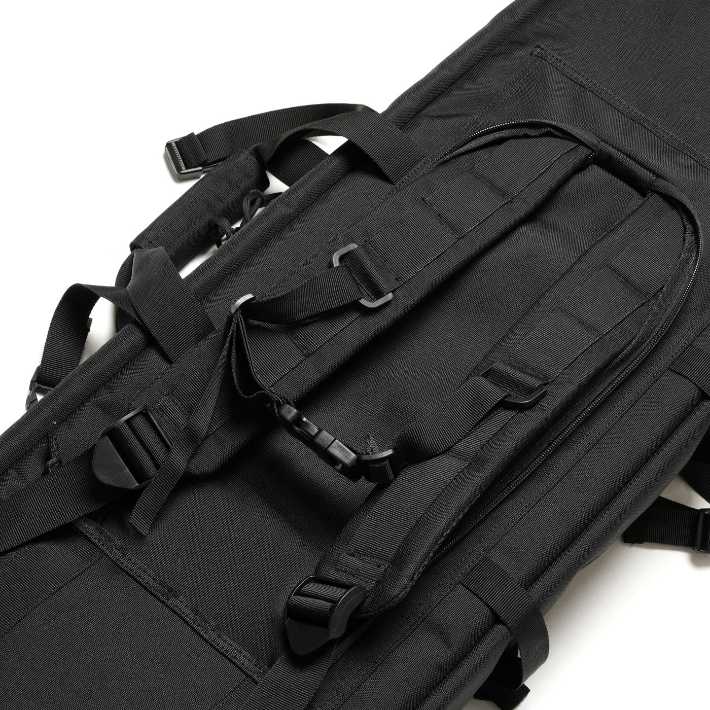DULCE DOM Black Rifle Case Pro 2.0, 600D Oxford fabric, adjustable straps, and chest strap.
