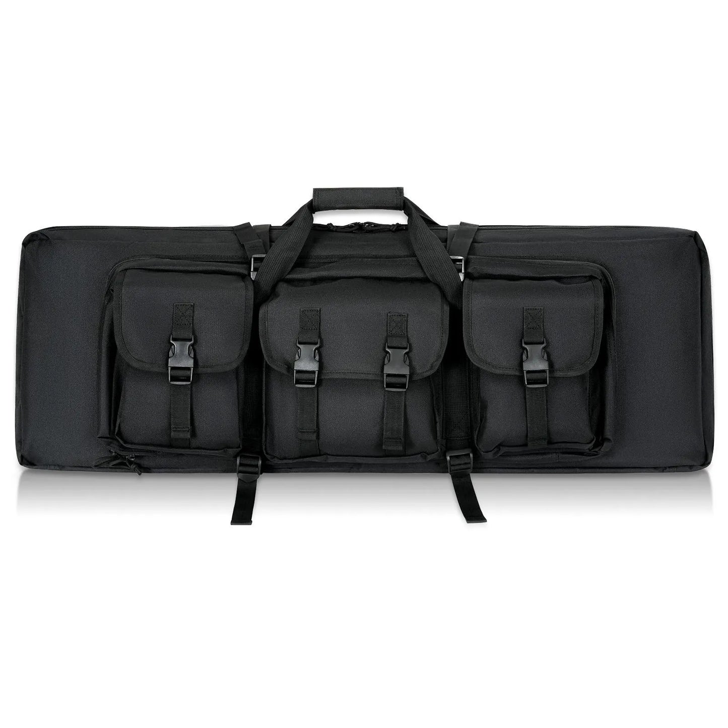 Black DULCE DOM Tactical Rifle Case with three front pockets and carrying handle.