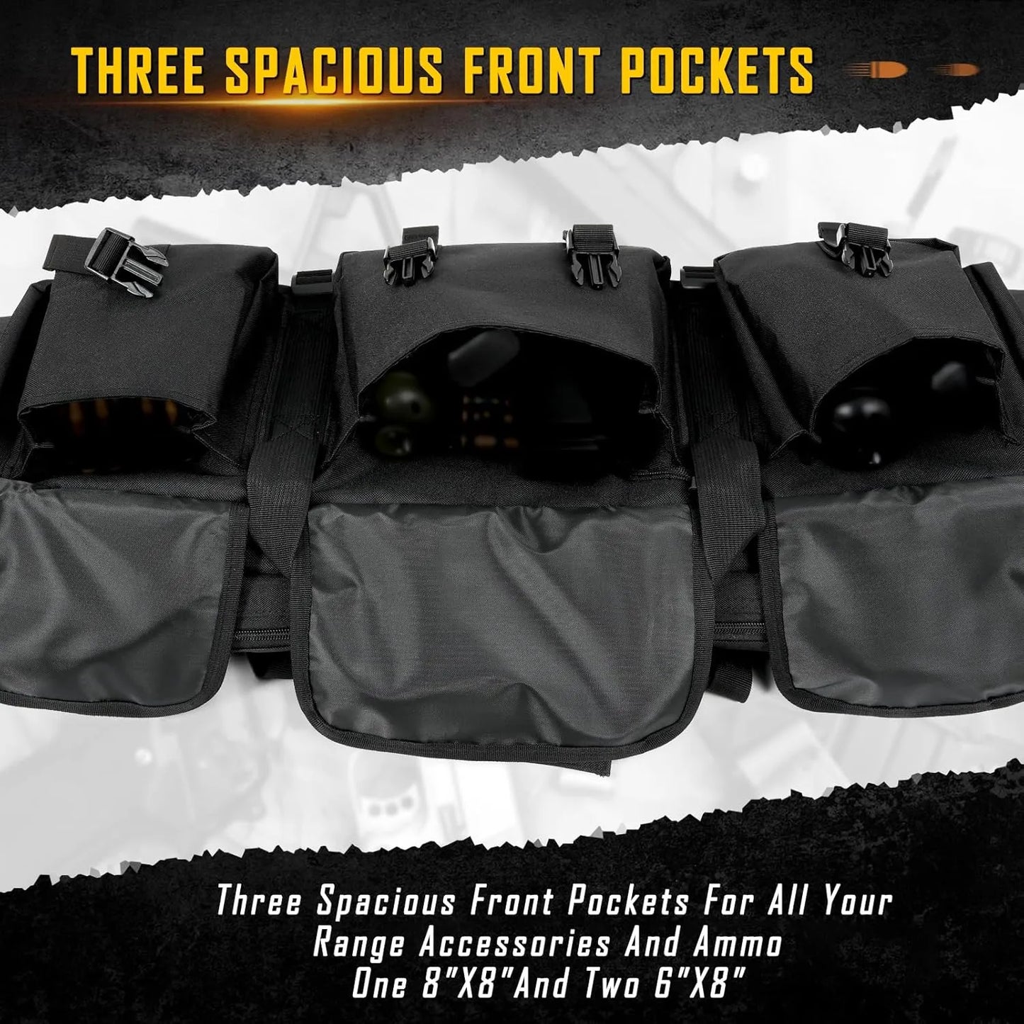 DULCE DOM tactical rifle case with three spacious front pockets for accessories and ammo, made of durable Oxford fabric.