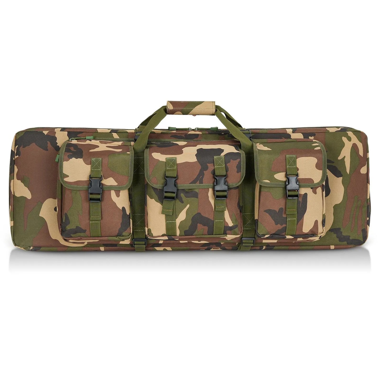 DULCE DOM Camo Tactical Rifle Case, heavy-duty 600D Oxford fabric with multiple pockets for accessories.