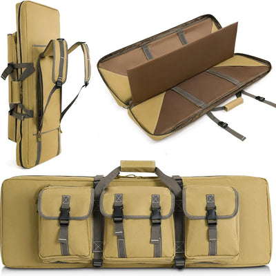 DULCE DOM Tactical Rifle Case, khaki 600D Oxford, multiple compartments, backpack & hand carry for secure rifle transport.