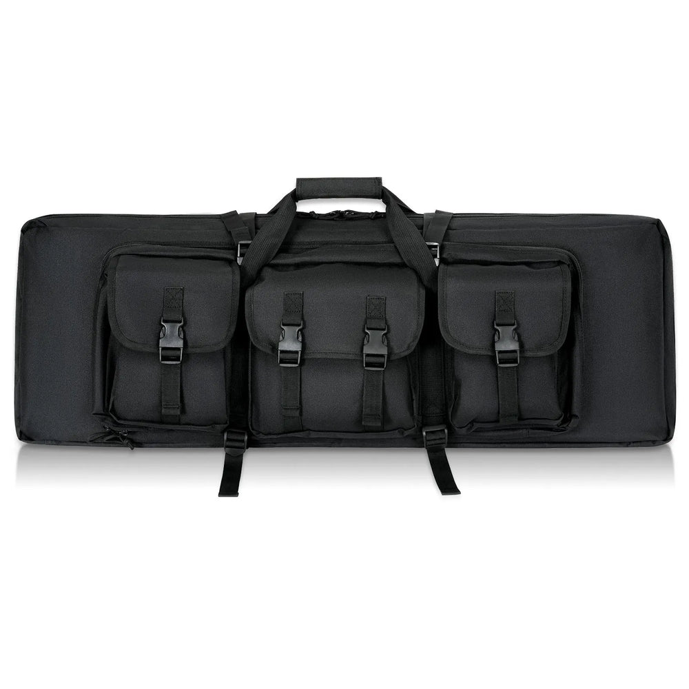 
                  
                    Black DULCE DOM Tactical Rifle Case with three front pockets and carrying handle.
                  
                