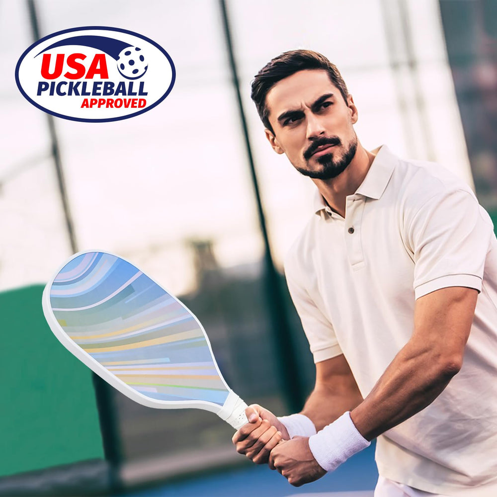 
                  
                    Male player using USAPA approved DULCE DOM pickleball paddle on court.
                  
                