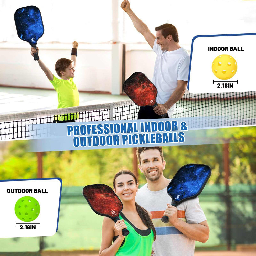 
                  
                    DULCE DOM professional indoor and outdoor pickleball paddles with balls.
                  
                