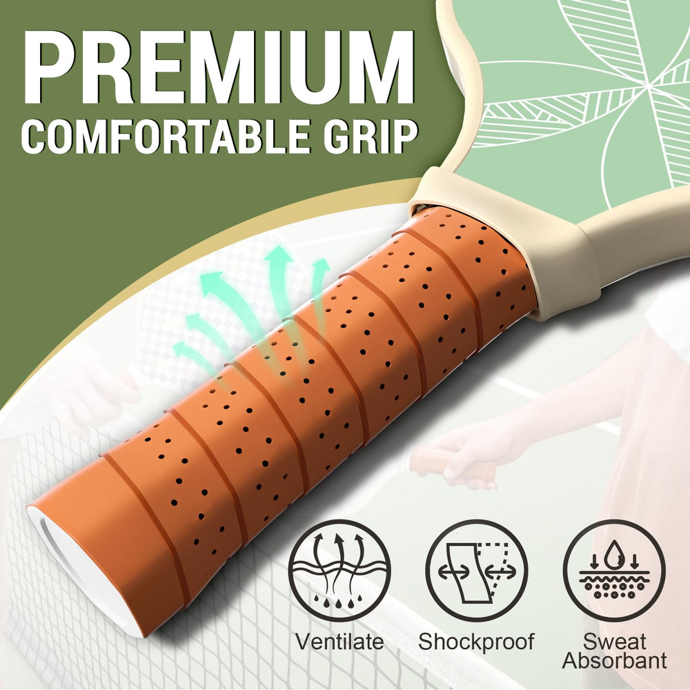 
                  
                    Comfortable grip of DULCE DOM pickleball paddle featuring ventilation and shockproof design.
                  
                