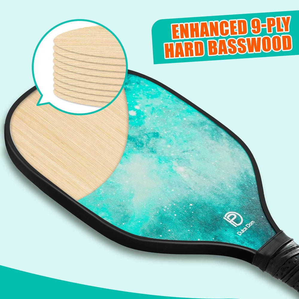 
                  
                    DULCE DOM pickleball paddle with 9-ply hard basswood and galaxy design features.
                  
                